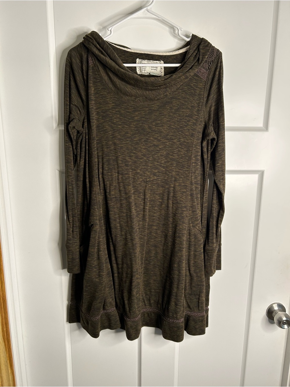 Anthropologie Saturday Sunday Mini Knit Swing Dress Crochet Cowl Neck No Sz 3689